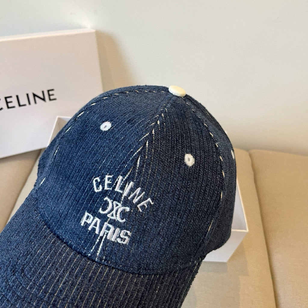 CELINE BASEBALL CAP MODEL 650191 IN NAVY BLUE CORDUROY