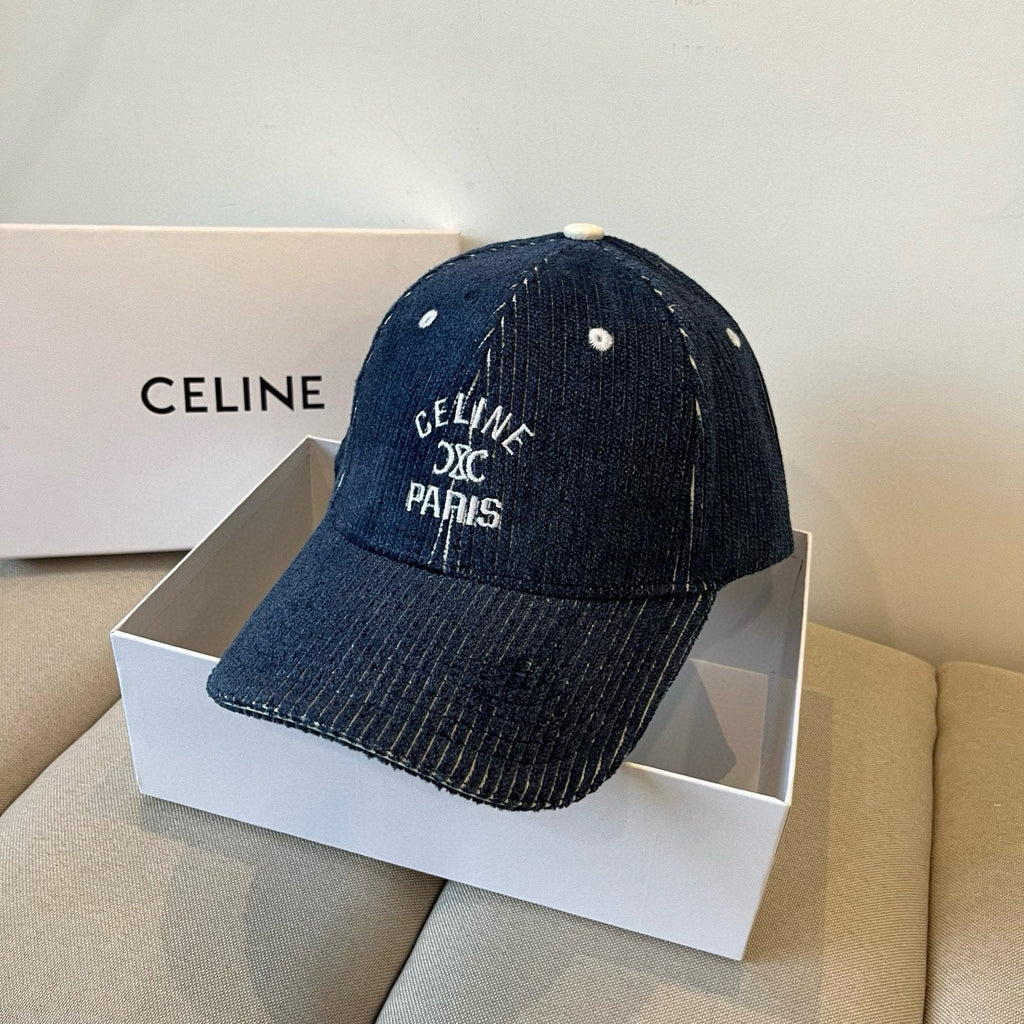 CELINE BASEBALL CAP MODEL 650191 IN NAVY BLUE CORDUROY
