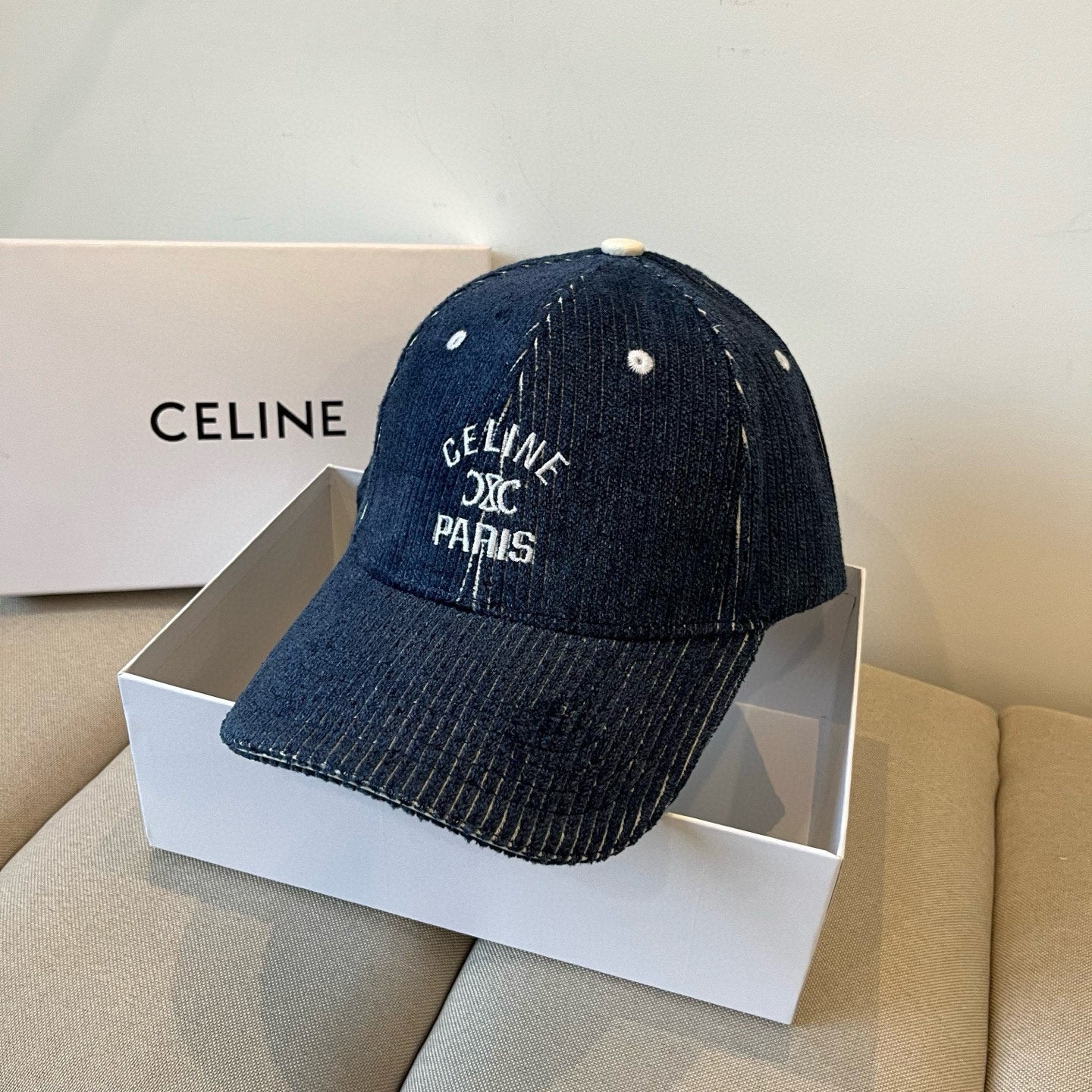 CELINE BASEBALL CAP MODEL 650191 IN NAVY BLUE CORDUROY