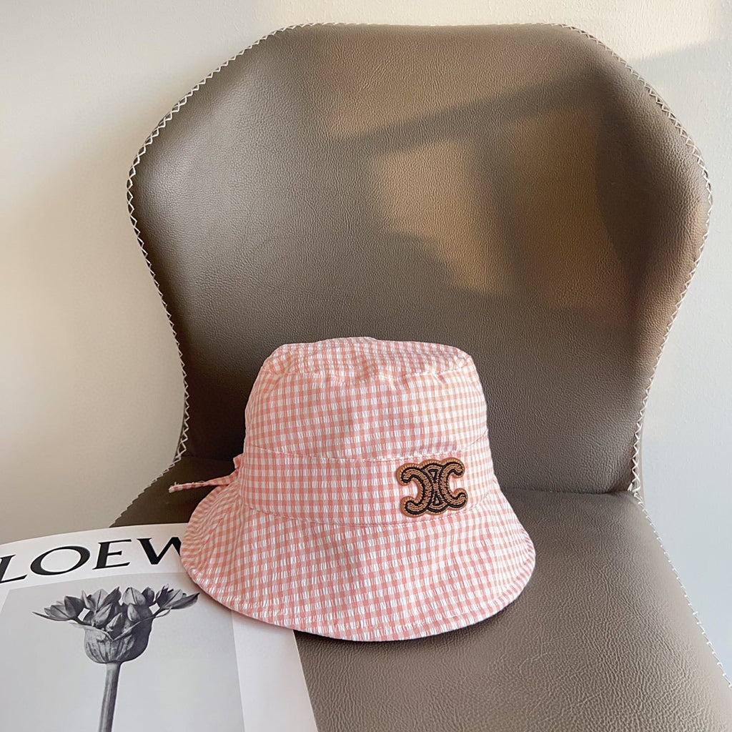 CELINE BUCKET HAT MODEL 652075 IN PINK & WHITE GINGHAM FABRIC