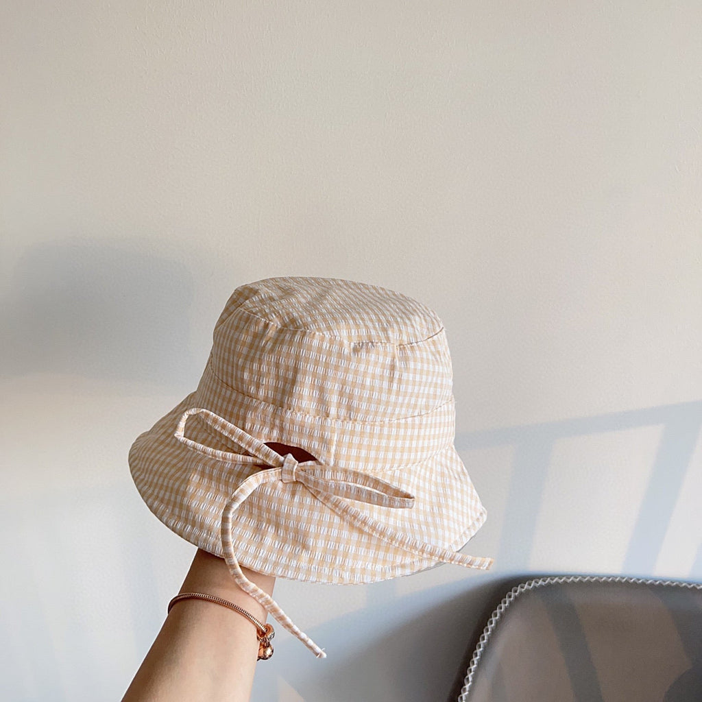 CELINE BUCKET HAT MODEL 652076 IN ORANGE & WHITE GINGHAM FABRIC