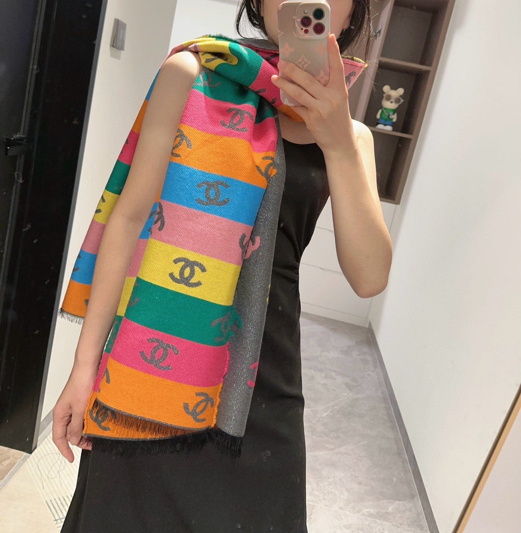 CHANEL RAINBOW SCARF 180 CM IN COLORFUL CASHMERE AND WOOL 401988
