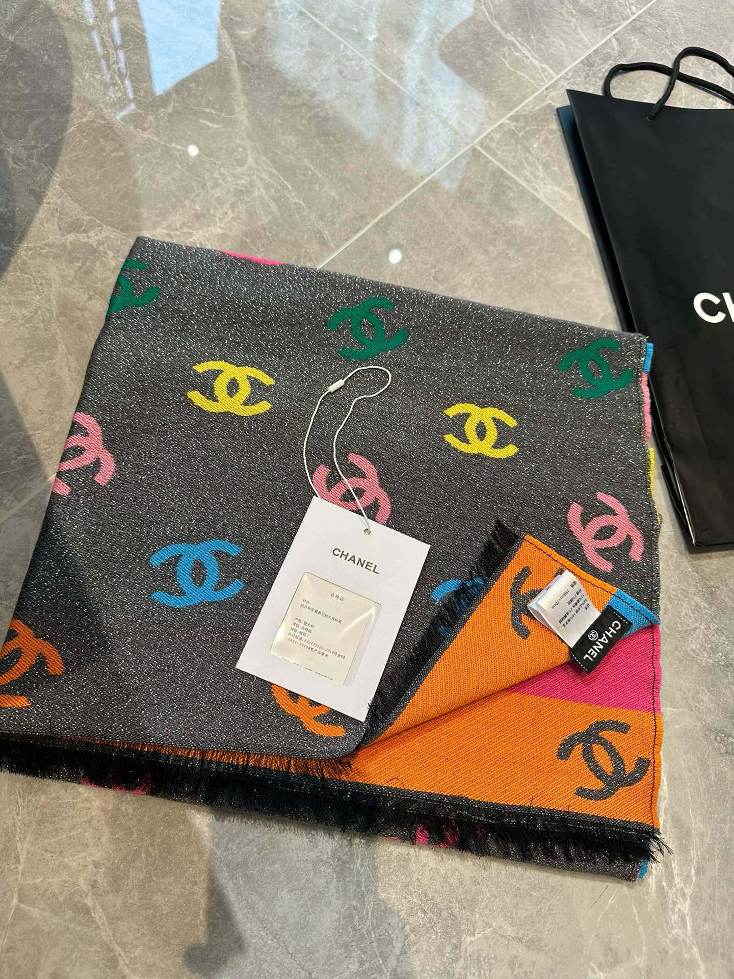 CHANEL RAINBOW SCARF 180 CM IN COLORFUL CASHMERE AND WOOL 401988