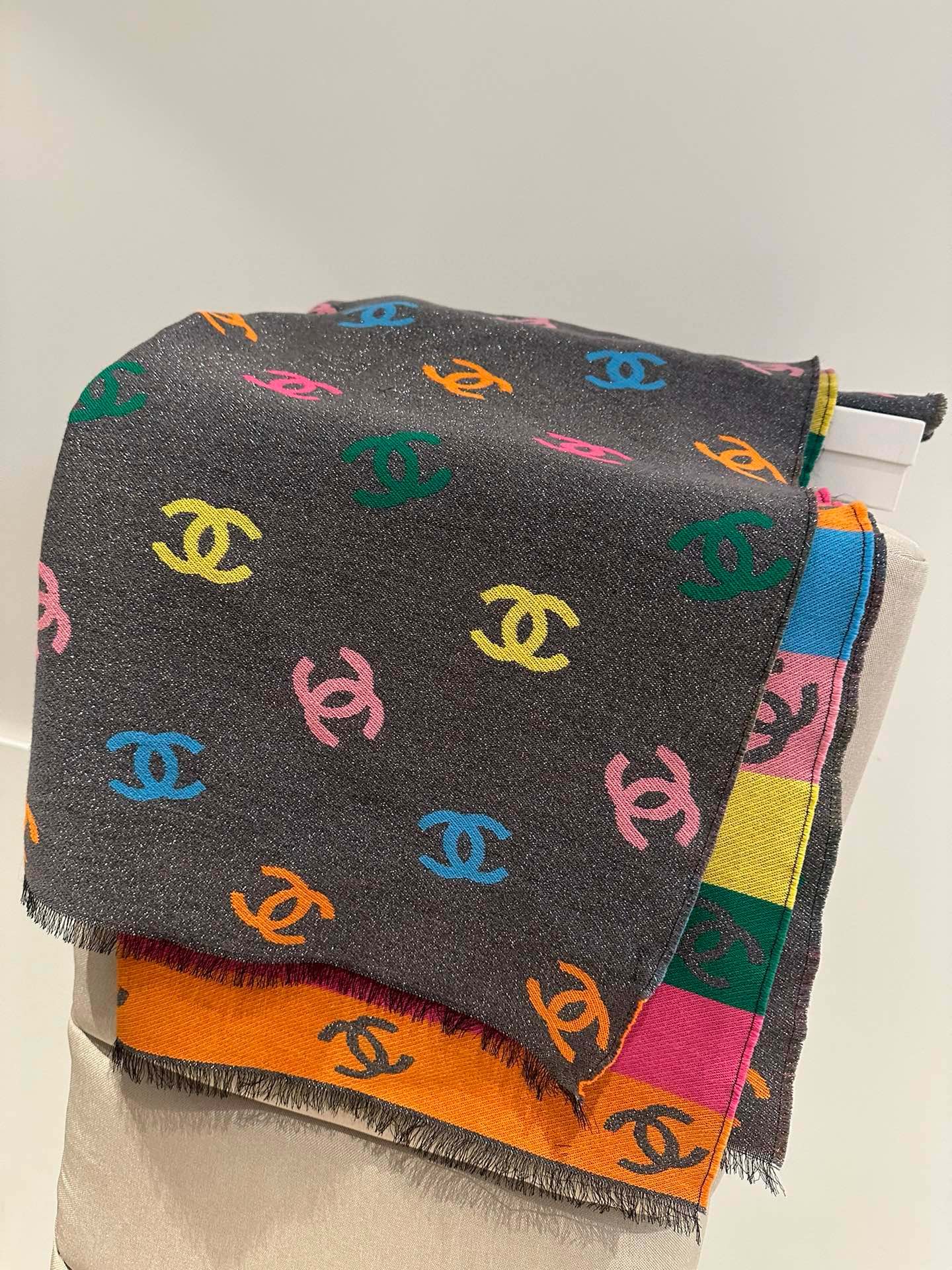 CHANEL RAINBOW SCARF 180 CM IN COLORFUL CASHMERE AND WOOL 401988