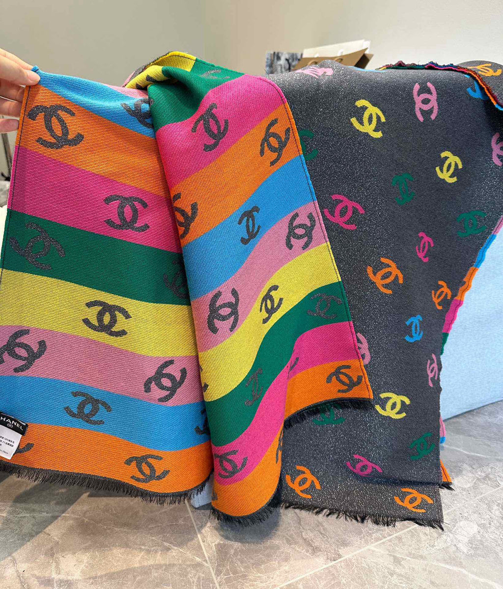 CHANEL RAINBOW SCARF 180 CM IN COLORFUL CASHMERE AND WOOL 401988