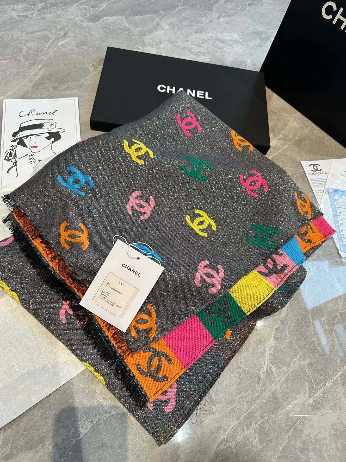 CHANEL RAINBOW SCARF 180 CM IN COLORFUL CASHMERE AND WOOL 401988