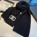 CHANEL SCARF 170 CM IN BLACK CASHMERE WITH WHITE LOGO 401989