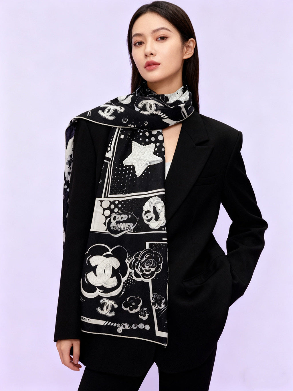 CHANEL 25S SCARF 140 IN SILK AND CASHMERE 931993